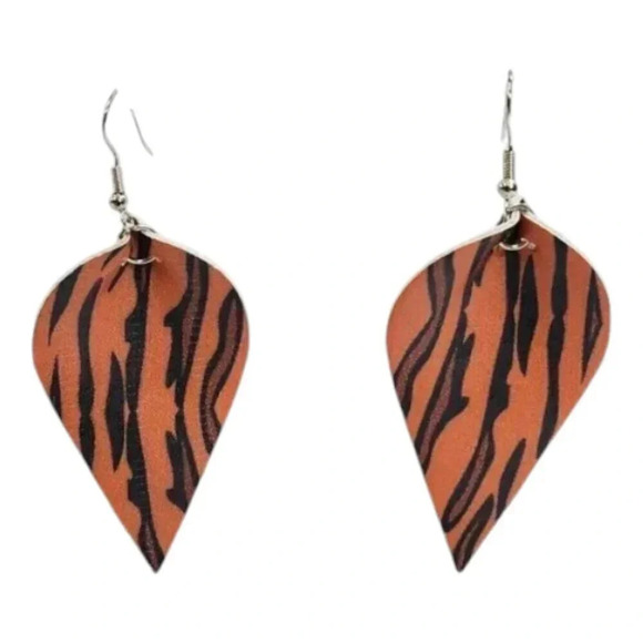 Tiger Stripes Faux Leather Dangle Chic Lightweight Earrings 1br7 - Picture 2 of 6